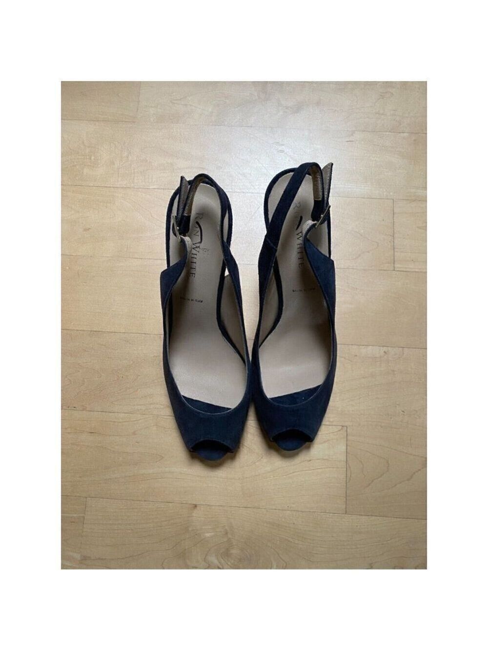 Ron White "Brooks" peep toe slingback heel Brand NEW suede navy blue Italy